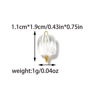 Detail of clear ribbed glass pendant with 18K gold-plated loop and bead base