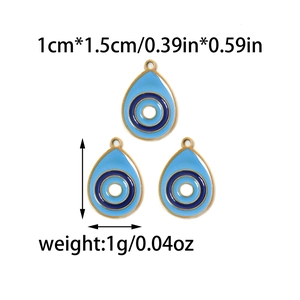 Tre ciondoli a goccia malocchio blu in acciaio inossidabile, misura 1 cm x 1,5 cm