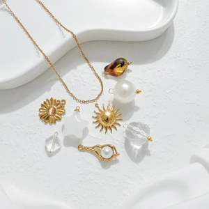 Pendentif en Acier Inoxydable Tournesol Künstliche Perle Irrégulière DIY Fabrication de Bijoux Soleil Lune Étoile Charm Pour Porte-Clés Sac