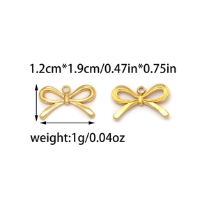 Polished stainless steel bow pendant charms for jewelry making, 1.2x1.9cm dimensions