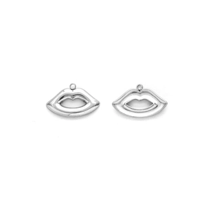 Polished silver lip-shaped hollow metal charms for DIY jewelry making and necklaces