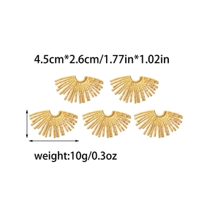 Golden stainless steel fan pendant set with radial texture and size measurements