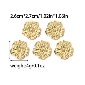 Golden stainless steel flower pendants for DIY necklaces featuring multi-layered petal texture