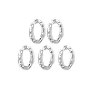 Five-piece set of silver hammered oval open hoop charms in polished stainless steel