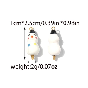 Handmade ceramic snowman pendant with colorful dots and gold metal ring for DIY jewelry