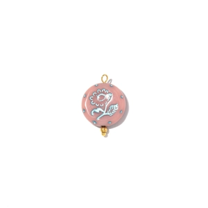 Pendentif floral en céramique rose avec anneau doré et motif de fleurs bleues délicat