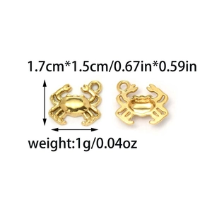 Ciondoli a forma di granchio in acciaio inox dorato per gioielli 1,7 x 1,5 cm