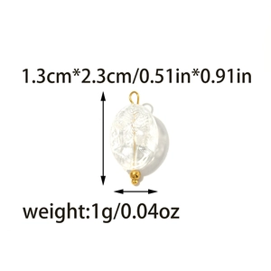 Detailed size chart for vintage portrait relief pendant in clear acrylic and gold metal