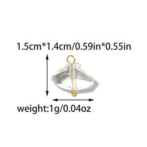 Detailed view of clear geometric lantern pendant with dimensions 1.5cm x 1.4cm and weight 1g