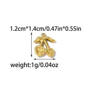 Golden cherry heart-shaped pendant in stainless steel with size and weight specs