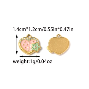 Pendentif cœur rose avec couronne et fleur pour la création de bijoux DIY
