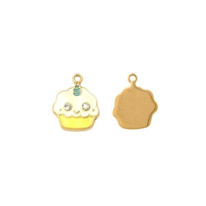 Pendentif cupcake dessin animé en acier inoxydable avec strass et corne émaillée