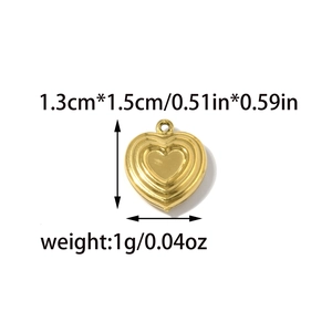 Gold stainless steel nested heart charm for DIY jewelry with size 1.3cm x 1.5cm