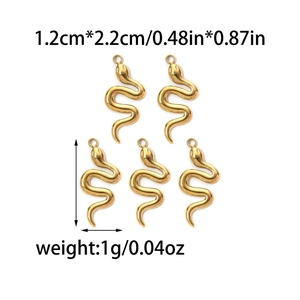 Set of five gold stainless steel snake pendants for DIY necklace jewelry making