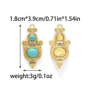 Vintage stainless steel turquoise pendant with gold scrollwork and size dimensions
