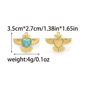 Bohemian gold eagle pendant with heart turquoise stone showing front and back views