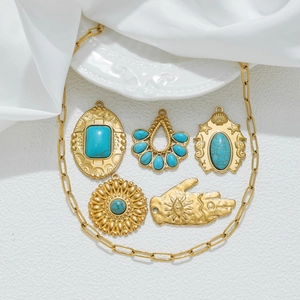 Pendentif Vintage en Acier Inoxydable Turquoise pour Fabrication de Bijoux DIY Main de Fatima Tournesol Thème Océan Accessoire