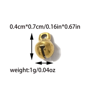 Detailed size chart of a 0.4cm by 0.7cm golden mini bell pendant for DIY jewelry making