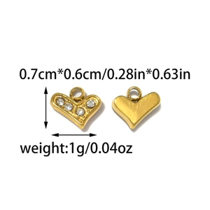 Golden heart pendants with crystals and dimensions 0.7cm x 0.6cm for DIY jewelry