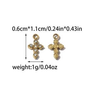 DIY stainless steel cross charms with rhinestones and engraved heart for jewelry making