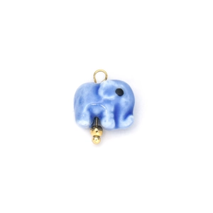 Blauer Keramik Elefant Anhänger mit Goldakzenten und Glasur für DIY Schmuckherstellung