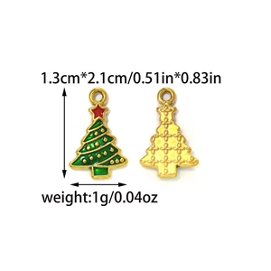 Detailed front and back view of Christmas tree metal pendant with 1.3cmx2.1cm dimensions