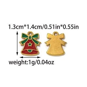 Christmas bell charms with red enamel and green bow for DIY jewelry and keychain crafts