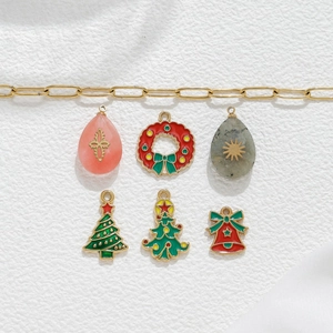 Stainless Steel Christmas Theme Pendants Enamel Drip Oil Christmas Tree Bell Wreath Charms For DIY Jewelry Keychain Accessories