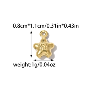 Golden stainless steel five-pointed star pendant with Fu character and size parameters