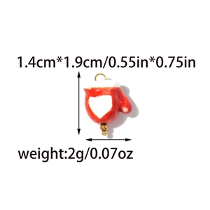 Christmas red glove charm pendant with white heart and gold loop for DIY jewelry