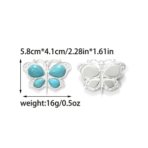 Silver stainless steel butterfly pendant with turquoise stone inlay 5.8cm x 4.1cm