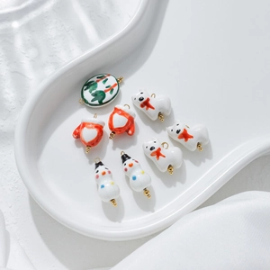 Ceramic Stainless Steel Christmas Pendants DIY Jewelry Accessories Hand Painted Snowman Tulip Animal Glove Charms