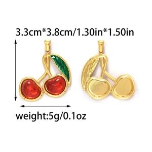 Exquisito colgante de cereza en acero inoxidable de 3,3 cm por 3,8 cm