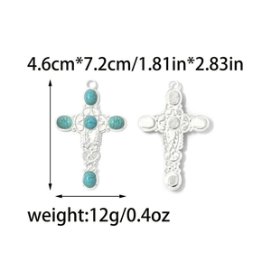 Detailed front and back view of a 7.2cm stainless steel cross pendant with lapis blue stone