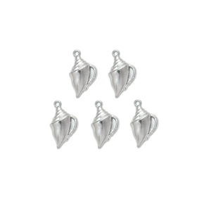 Set of 5 silver conch shell charms in stainless steel for DIY jewelry and necklaces