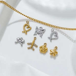Stainless Steel Rhinestone Pendants Charms Butterfly Bowknot Airplane Heart Rose Star Shape For DIY Jewelry Making Accessories