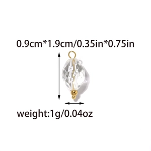 Close-up of faceted crystal drop pendant with gold metal loop and size 0.9x1.9cm