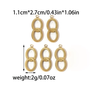 Golden double-loop stainless steel charms with granular texture for DIY jewelry making