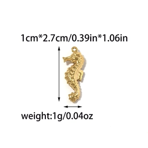 Polished gold 304 stainless steel seahorse pendant with scales texture for DIY jewelry