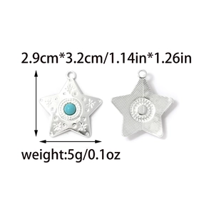 Pendaglio stella d'argento vintage con intarsio in turchese, fronte e retro