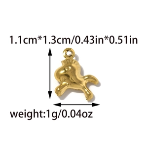 Golden stainless steel horse pendant for DIY jewelry making with dimensions 1.1x1.3cm