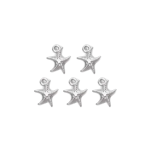 Five silver starfish pendants with textured surface for DIY jewelry making
