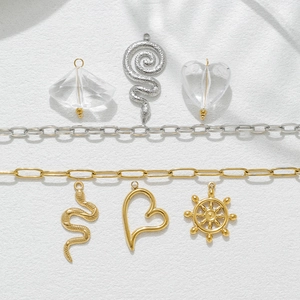 18K Gold Plated Stainless Steel Snake Heart Rudder Pendants Transparent Synthetic Crystal DIY Jewelry Making Accessories Pendant Only