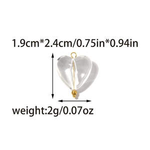 Detailed size view of heart glass pendant with 18K gold-plated frame for DIY jewelry