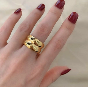 18K Vergoldeter 316L Edelstahl Doppelring Minimalistisches Geometrisches Breites Band Chunky Fingerschmuck Damen