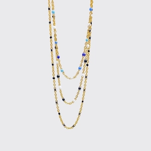 Collar con Colgante de Corazón de Acero Inoxidable Bohemio Doble Capa Azul Degradado Esmalte Joyería para Mujer Verano