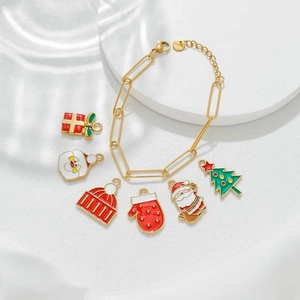 Stainless Steel Christmas Charms For Jewelry Making Santa Claus Christmas Tree Gift Box Glove Enamel Drip Oil Pendants DIY