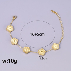 Bracciale in acciaio al titanio placcato oro 18K con ciondoli a fiore e catena regolabile 16+5cm