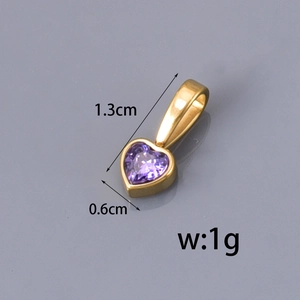 Golden heart pendant with purple zircon gemstone including dimensions 1.3x0.6cm and weight 1g