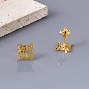 18K vergoldete Edelstahl Hexenknoten Ohrstecker mit hohlem keltischem Design